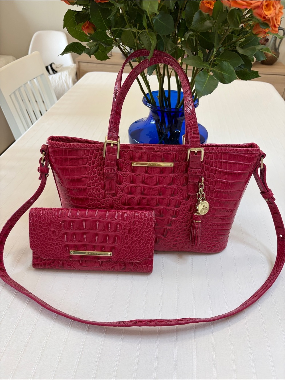 Brahmin Croc-Embossed Shoulder Tote & Wallet - Fuchsia Pink